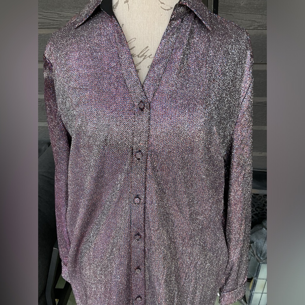 Umgee Super Shimmering Sparkly Button-Up Shirt M - image 3